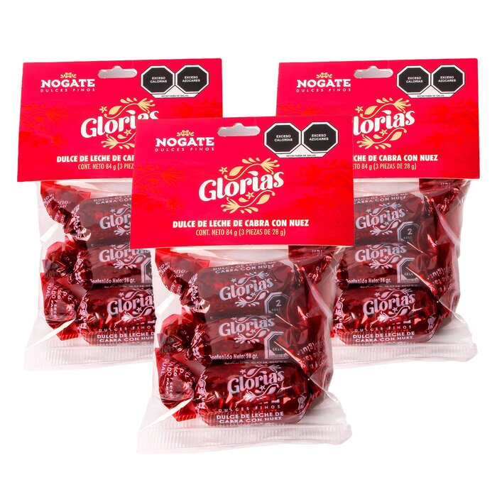 Glorias de Dulce de Leche con Nuez 12 paquetes de 3 pz